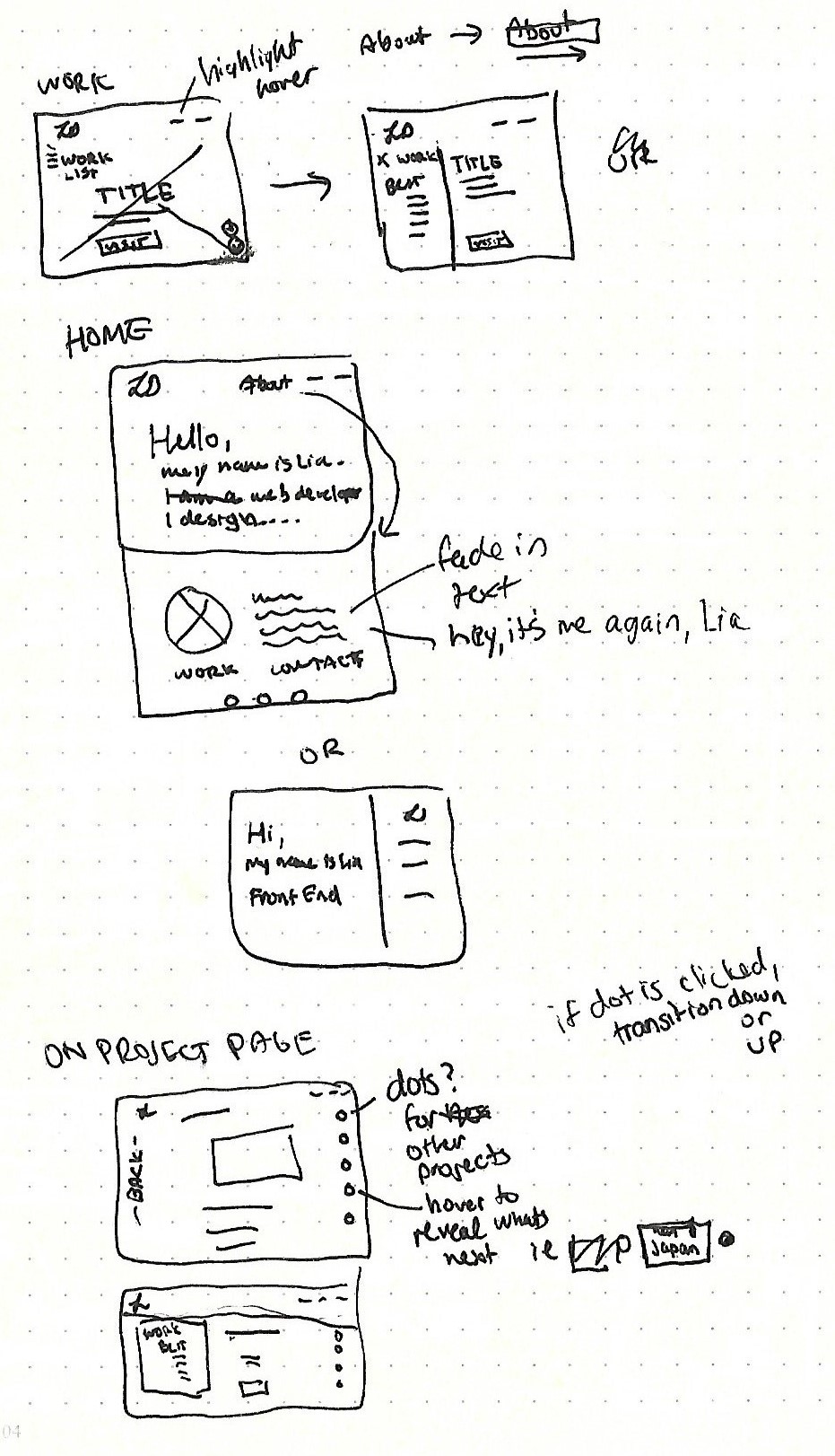 Portfolio website wireframes