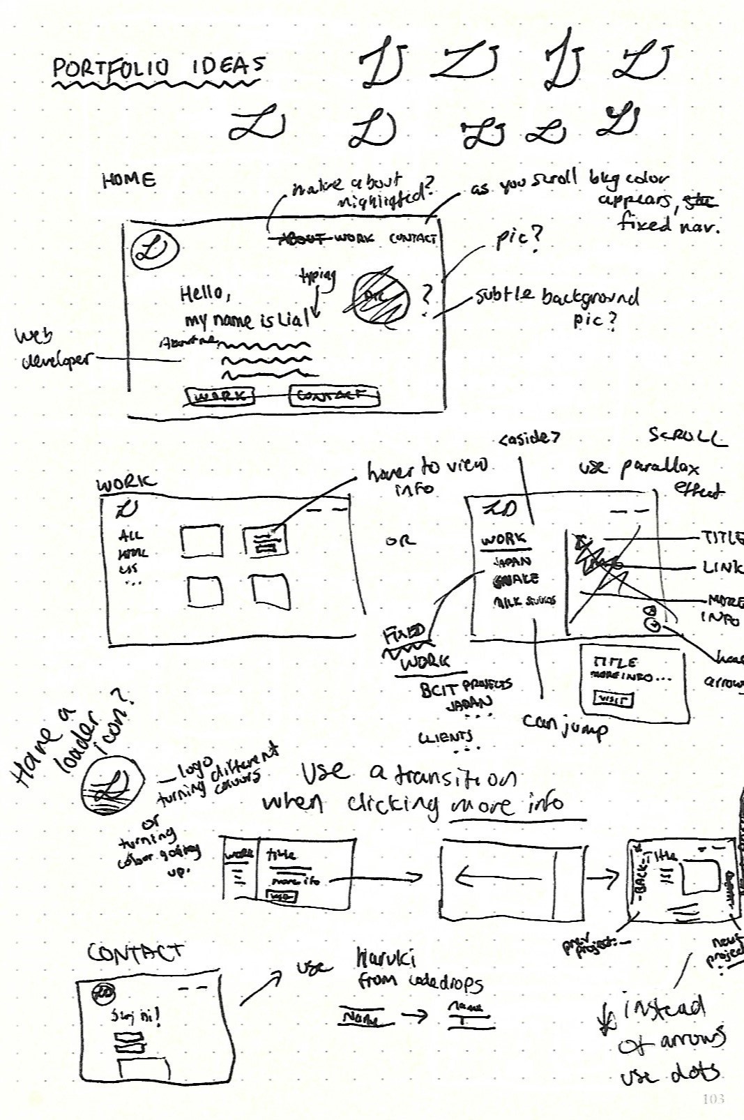 Portfolio website wireframes