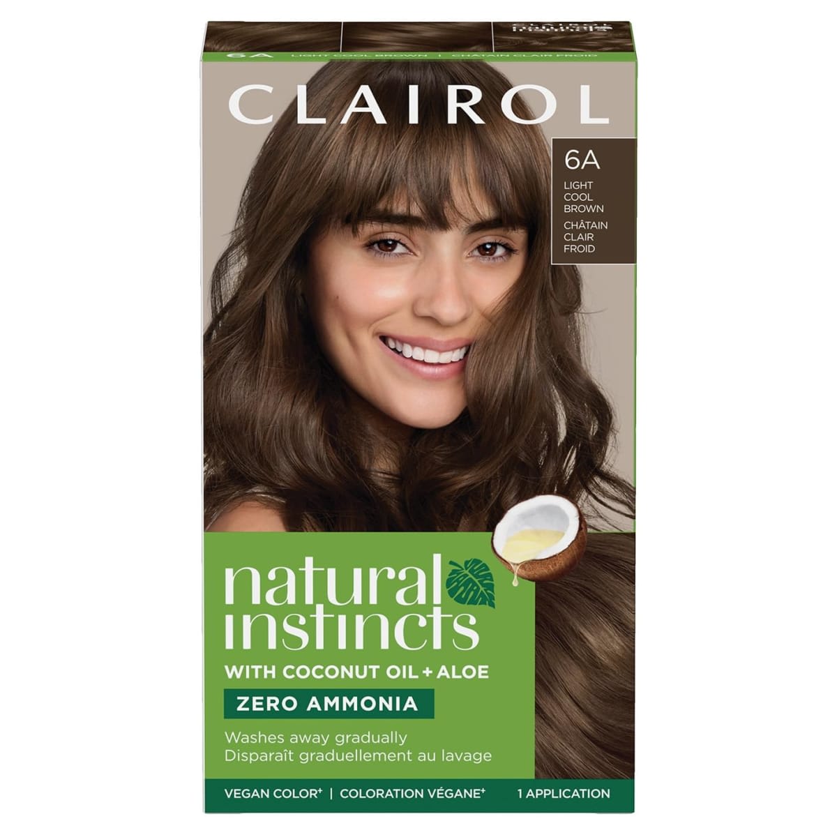 Clairol Natural Instincts Demi-Permanent Hair Dye, 6A Light Cool Brown Hair Color, Pack of 1