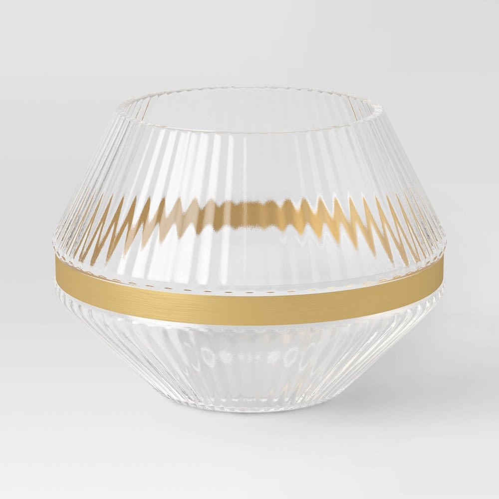 Medium Luxe Glass Hurricane Holder - Threshold™: Ribbed Texture, Gold-Tone Detail