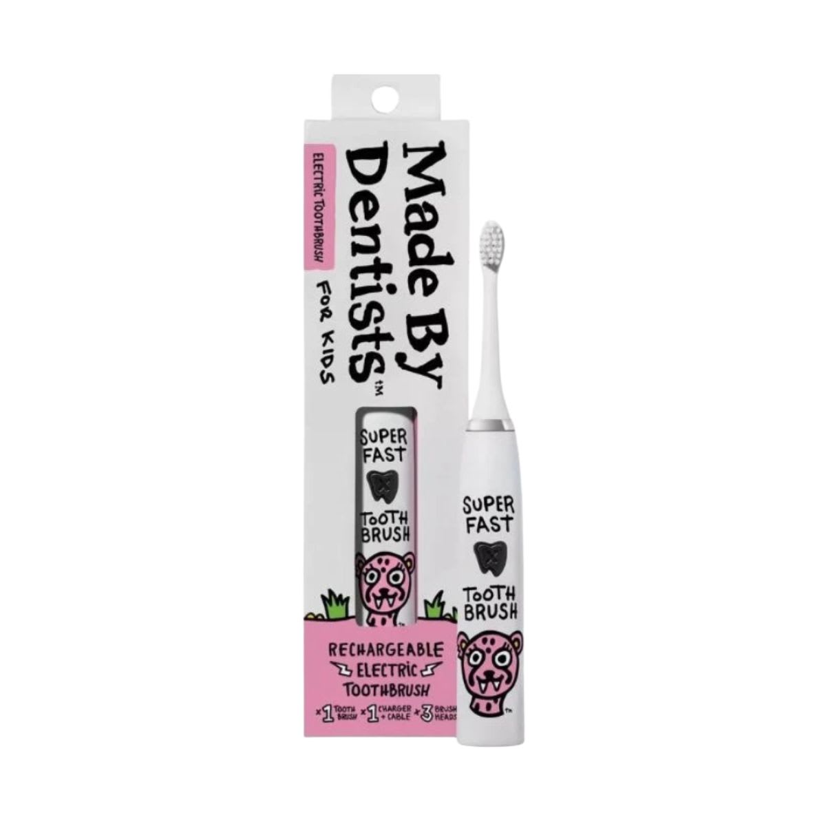 Made By Dentists Kids Rechargeable Electric Toothbrush with 3 Toothbrush Heads and Charger - Cheetah
