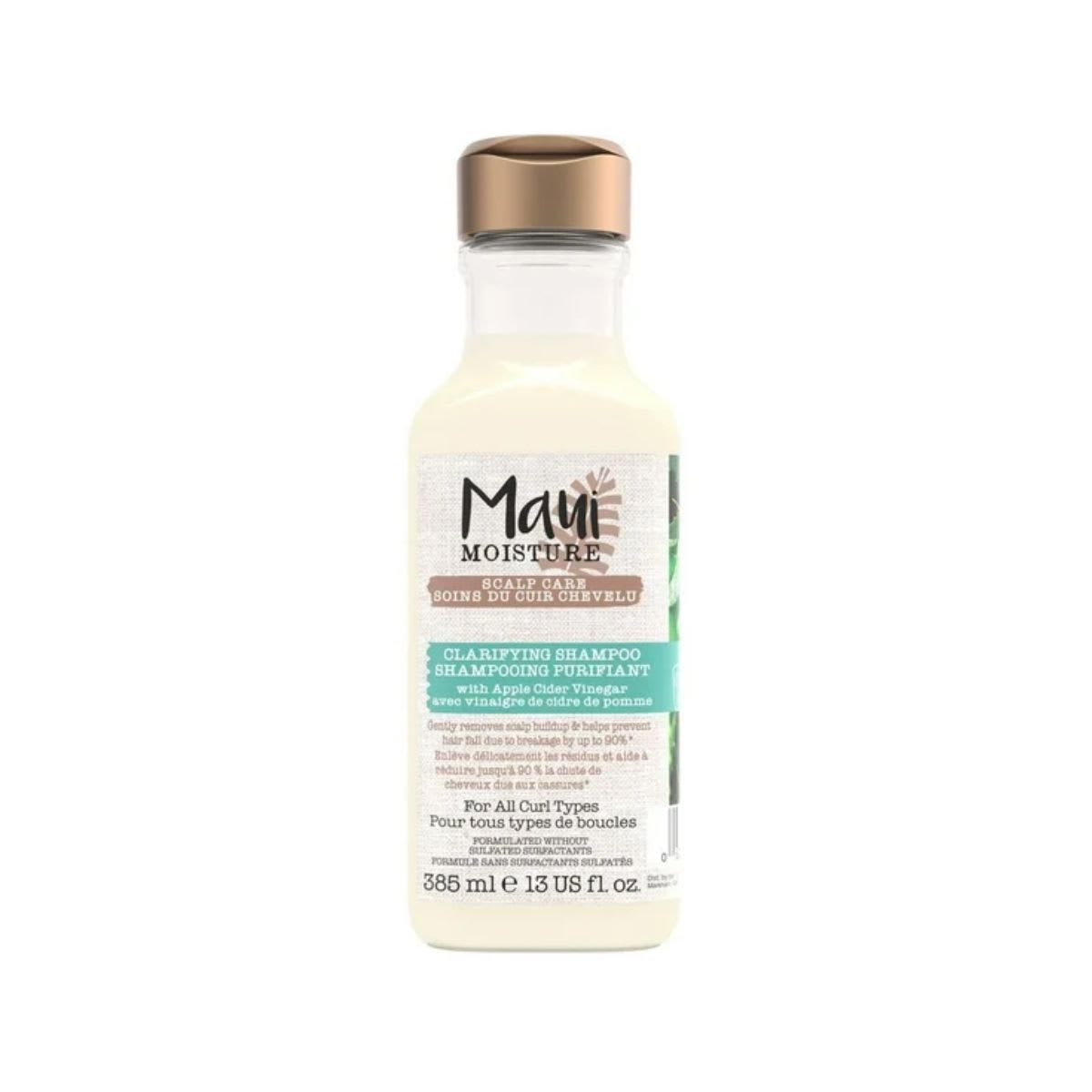 Maui Moisture Scalp Care Clarifying Shampoo, Apple Cider Vinegar Curly Hair Shampoo Moisturizes & Removes Scalp Build-Up, Sulfate-Free Surfactants, 385 ml