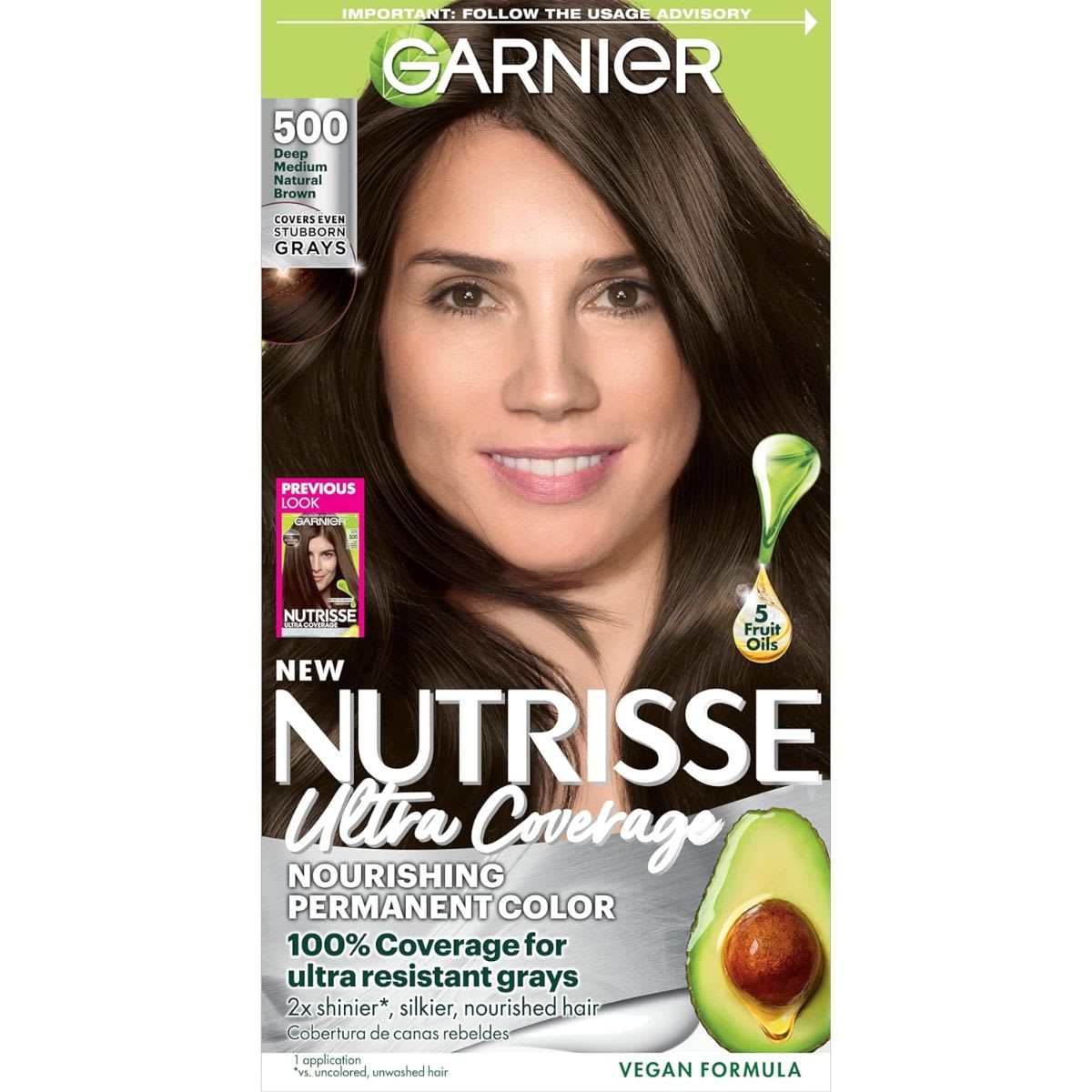 Garnier Nutrisse Ultra Coverage Hair Color, Deep Medium Natural Brown (Glazed Walnut) 500 (Packaging May Vary)