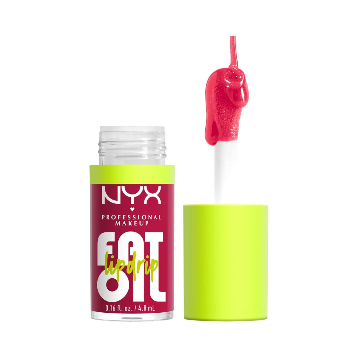 NYX Professional Makeup Lip Gloss, High Shine, Non-Sticky FInish, 12 Hours Hydrating, Fat Applicator, With Squalane, Raspberry and Cloudberry Oils, Fat Oil Lip Drip, Shade: NEWSFEED (Cherry pink)