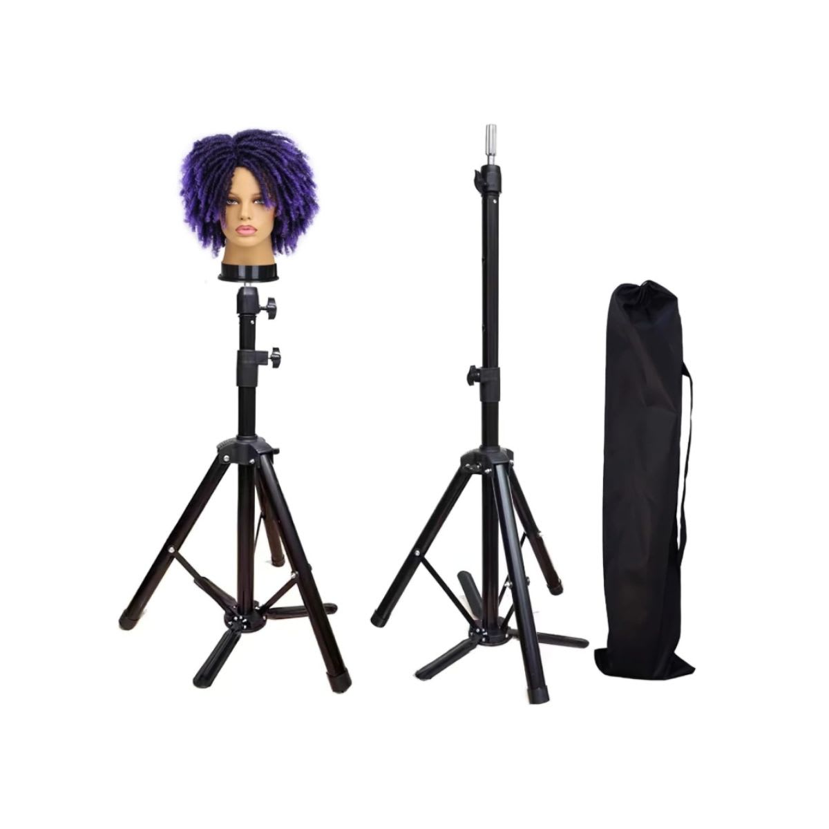 Superhairpieces Sturdy and Adjustable Wig Stand Tripod, Foldable Tripod Metal Mannequin Head Stands - Perfect for Wig Storage, Styling, Hairdressing Training and Display (Black)