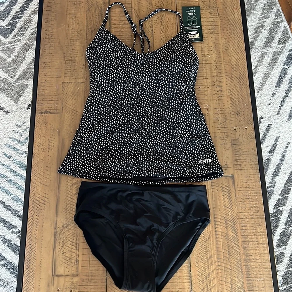 Roots Black and White Polka Dot One Piece Swimsuit - Like New | Swimwear