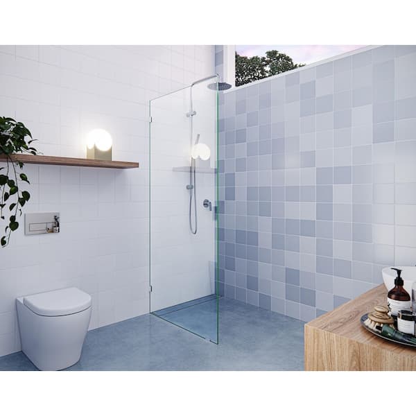 Vela 33.5 in. W x 78 in. H Frameless Fixed Single Panel Shower Door in Chrome Without Handle
