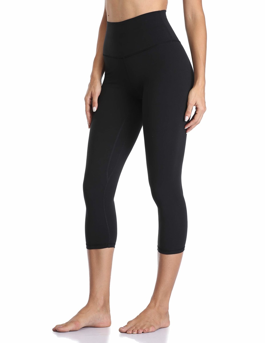 YUNOGA Women's Buttery Soft 21" Inseam Yoga Pants, High Waisted Tummy Control Workout Running Capri Leggings, Black, X-Small