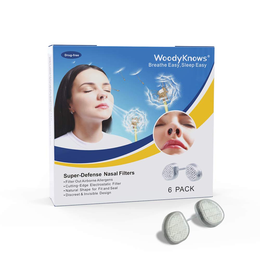WoodyKnows Super-Defense Nasal Filters, Seasonal Allergies and Industrial Pollution aid, Public Transportation and pet Grooming Protection (Narrow, M, 6 Pack)