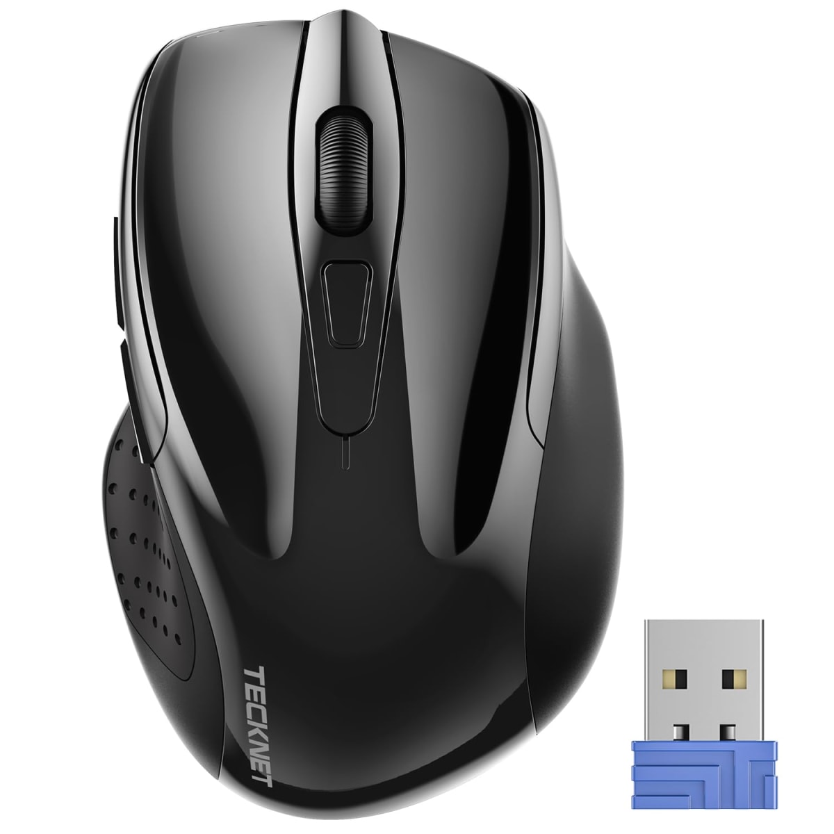TECKNET Bluetooth Wireless Mouse(BT5.2/3.0 & 2.4G), Silent Click Computer Mouse, 5-Level Adjustable DPI, Ergonomic Portable Computer Mouse for Laptop, PC, Mac, Chromebook – Dark Black