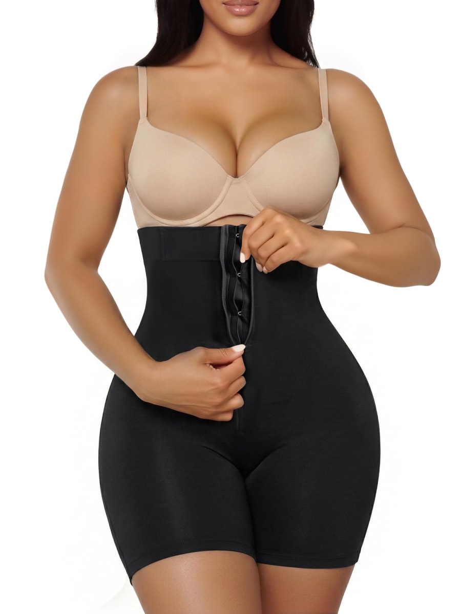 SHAPERX High-Waisted Tummy Control Shapewear for Women Seamless Zip-Up Easy-On Body Shaper Shorts Slimming Fit Underwear,SZ5820-Black-S/M