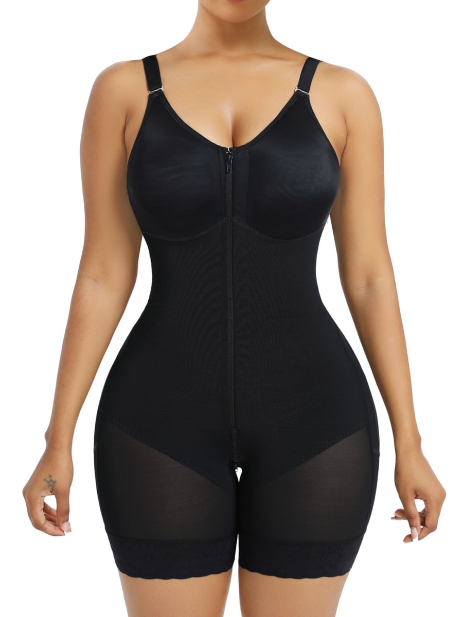 YIANNA Fajas Colombianas Postpartum Shapewear for Women Tummy Control Butt Lifter Body Shaper with Zipper Crotch,YA7283-Black-L