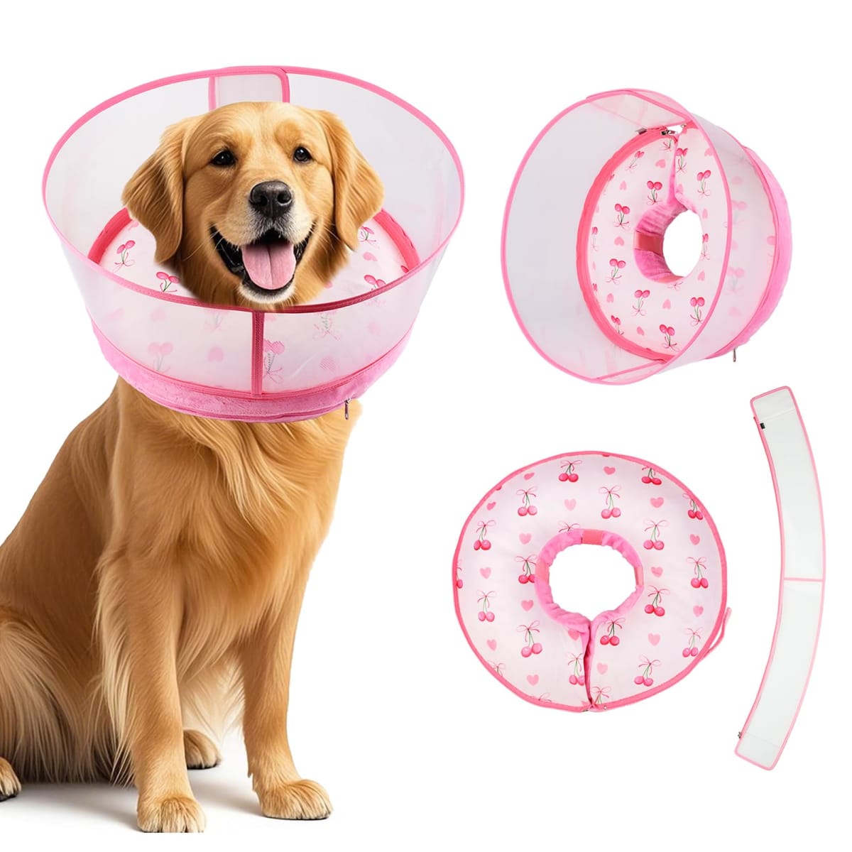 Inflatable Recovery Dog Cone Collar for Large Medium Dogs After Surgery, Soft Dog Donut Collar Adjustable Recovery Bone for Pets, Prevent from Biting & Scratching (Pink, XL)