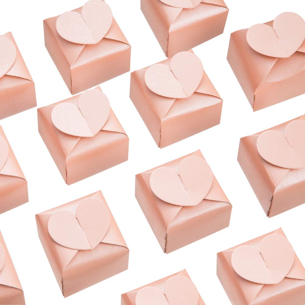 AWELL Pink Favor Box Bulk 2.5x2x2.5 inches with Heart Bow Party Favor BoxPinkPack of 50