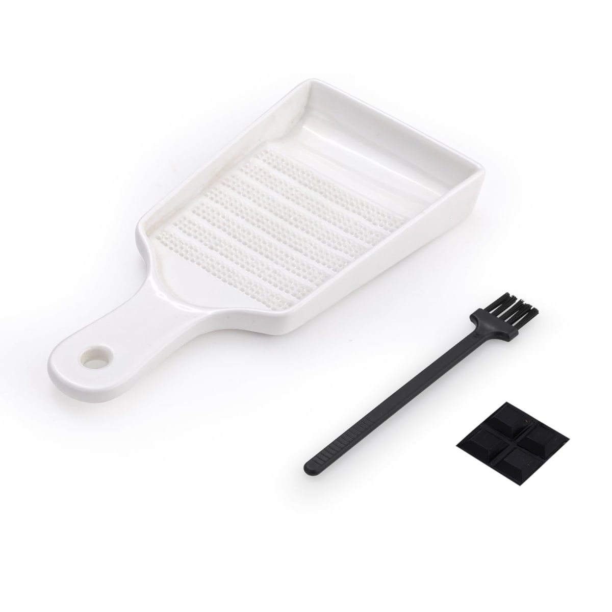 LELE LIFE Ceramic Grater Plate for Garlic and Ginger, Porcelain Garlic Grater Plate Bowl Dish for Grating, Grinding and Dipping (Rectangle with Handle)