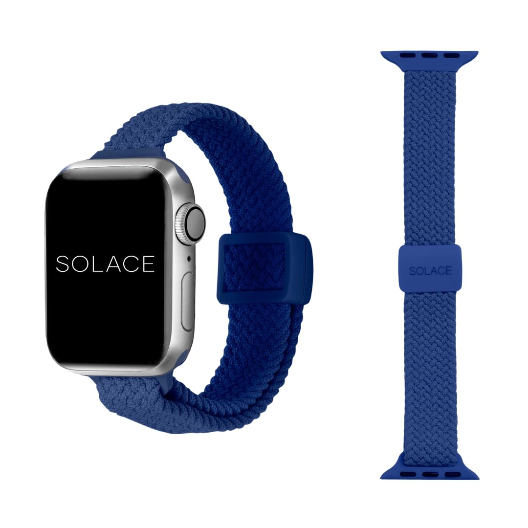 Solace Bands Slim Imperium Adapt Adjustable Nylon Braided Watch Band - Compatible w/All Apple Watches - Solace Apple Watch Bands for Women & Men - Smart Watches Band Series 11 10 9 8 7-1 SE - (Blue)