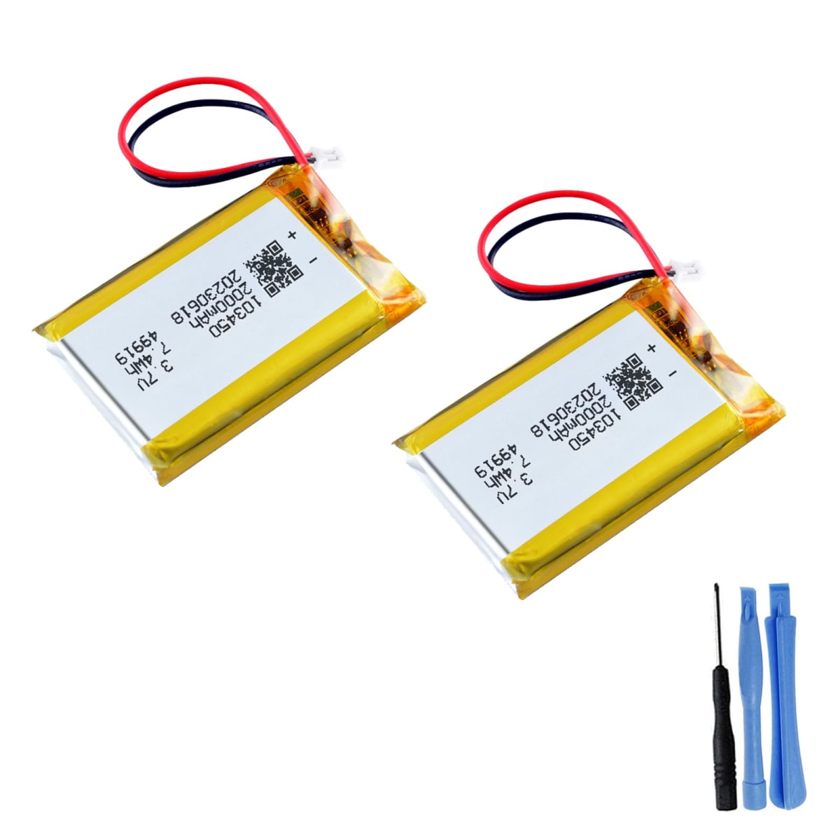 2 Pack 3.7V 2000mAh 103450 Lipo Battery, 3.7V 103450 Lithium Polymer Rechargeable Batteries with JST Connector for PS4 Controller CUH-ZCT1 Series, GPS, Gaming Headset and DIY 3.7-5V Electronic Devices
