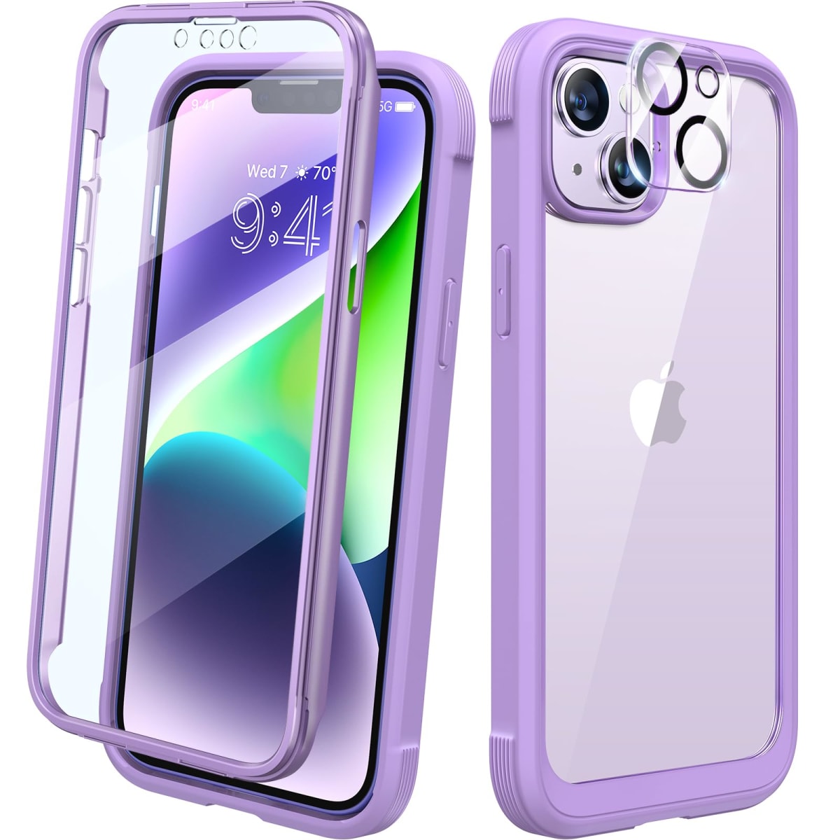 Diaclara Designed for iPhone 14 Case, Full Body Rugged with Built-in Touch Sensitive Anti-Scratch Screen Protector, Soft TPU Bumper Case for iPhone 14 6.1", Purple