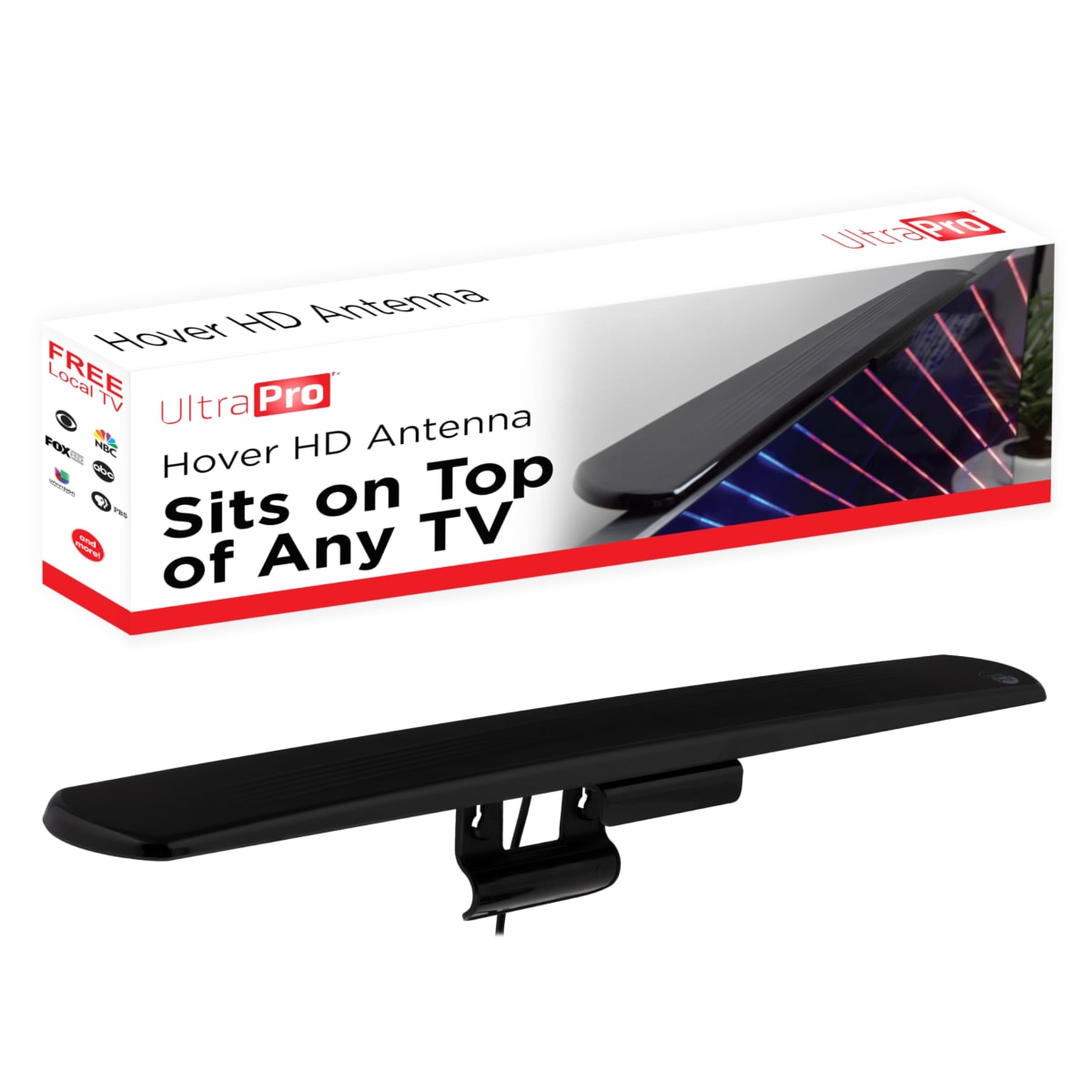 UltraPro Digital TV Antenna Indoor for Smart TV, Long Range HD Local Channels, Easy Mount on Top Design, Supports 4K 1080P HDTV VHF UHF, 360° Reception, 83713