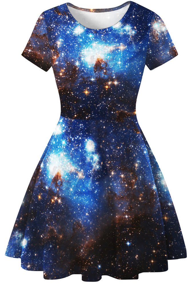 Sister Amy Women's Galaxy Printed Elastic Round Neck Sleeveless Shaping Camisole Skater, A-galaxy, Large