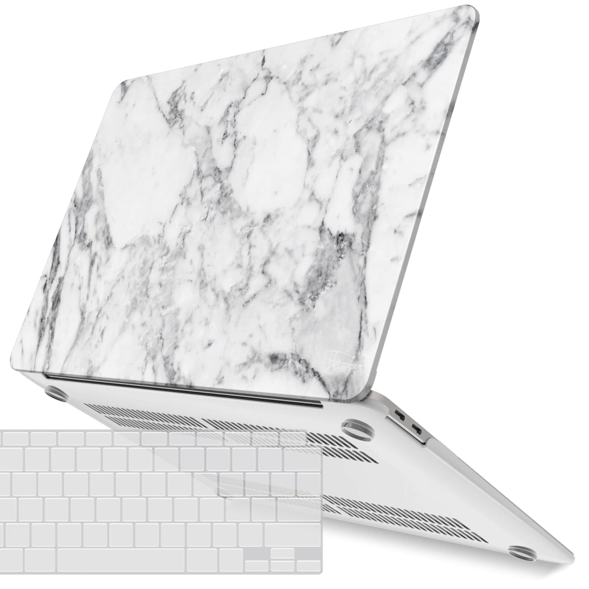 iBenzer Compatible with New MacBook Air 13 inch Case 2022 2021 2020 M1 A2337 A2179 A1932, Plastic Hard Shell Case with Keyboard Cover for Mac Air with Touch ID, White Marble, CA-AT13-WHMB+1