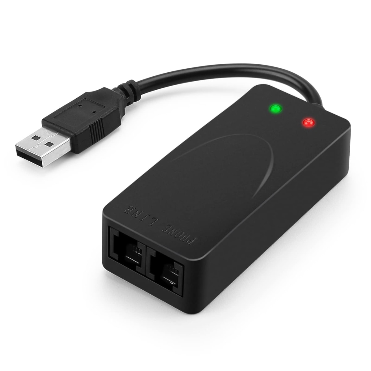 USB 56K Voice Fax Data External V.90 V.92 Modem With Dual Ports, Compatible With Windows 98SE/2000/ME/XP/Vista/Win 7 and Support Auto-Dial, Tone and Pulse Dialing, Auto Answer, Auto Retrain (Black Color)