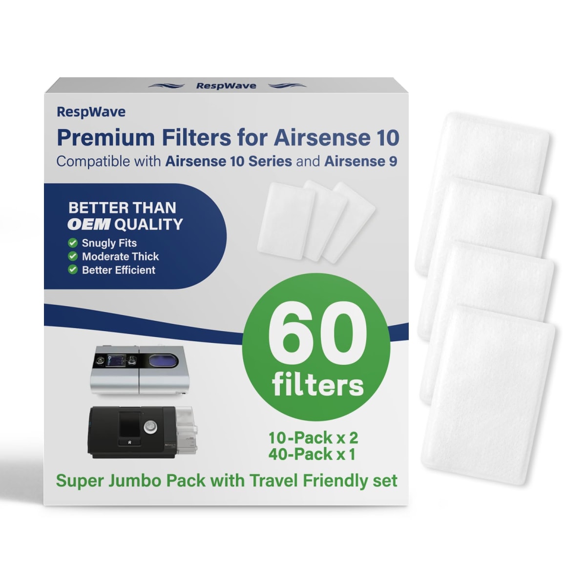 60-Pack Premium Disposable Replacement CPAP Filters Compatible with AirSense 10, AirCurve 10, S9, AirStart & Universal Fit, Ultra Fine High Filtration, Smooth Airflow, Home, Travel & Daily Essentials