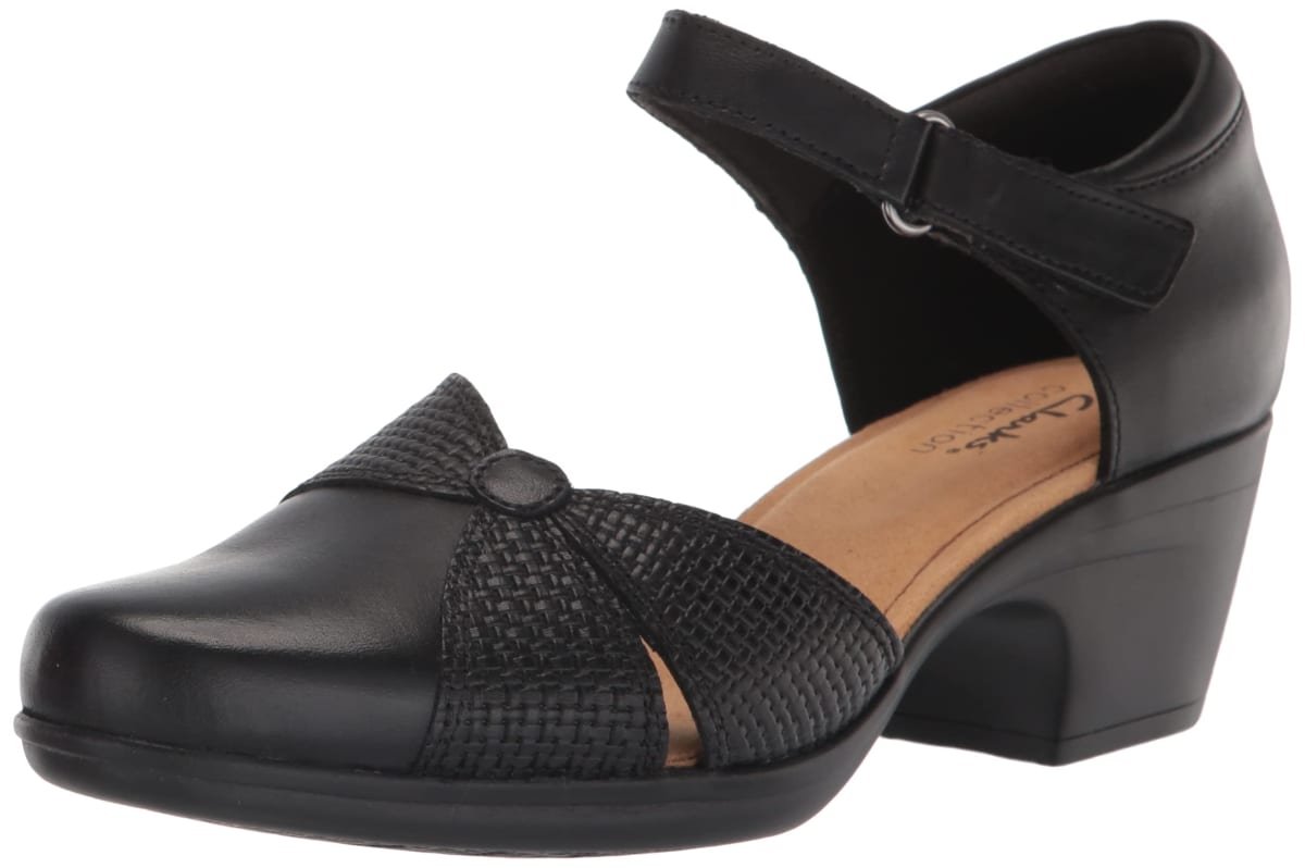 Clarks Women's Emily Rae Casual Shoe, Black Leat 12 Wide