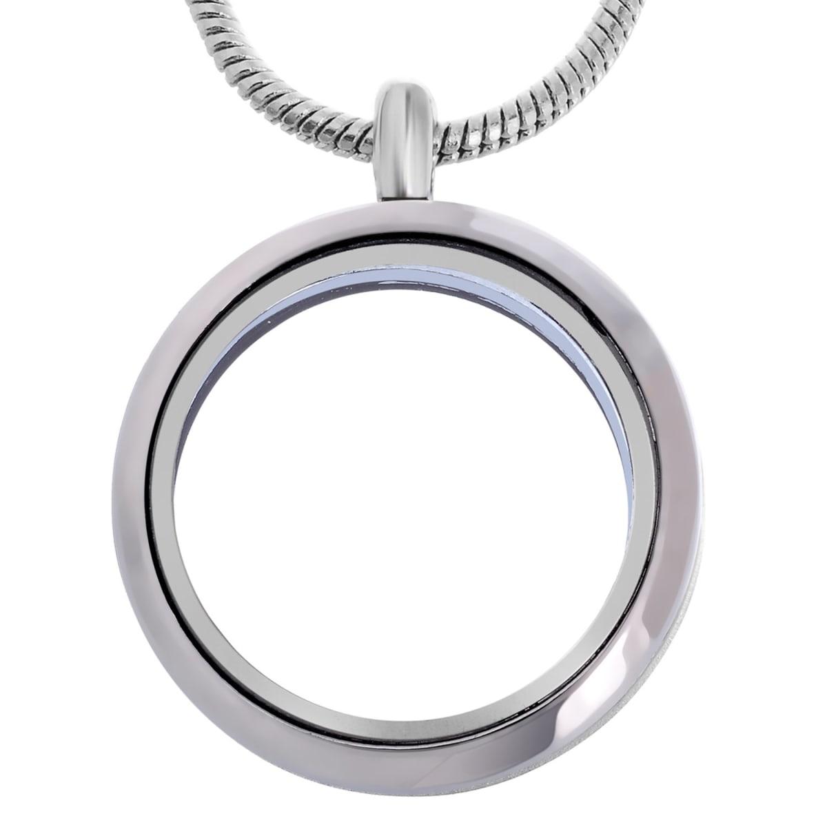 RUBYCA Living Memory Round Locket Snake Chain Necklace Crystal Floating Charm DIY Silver Tone 1Pcs