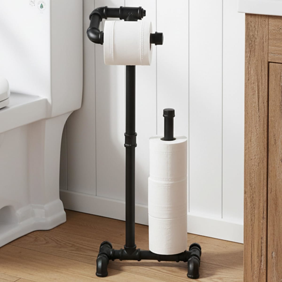 KES Toilet Paper Holder Stand with Reserve Industrial Pipe Toilet Paper Holder Bathroom Toilet Paper Storage Black, BPH503A-BK