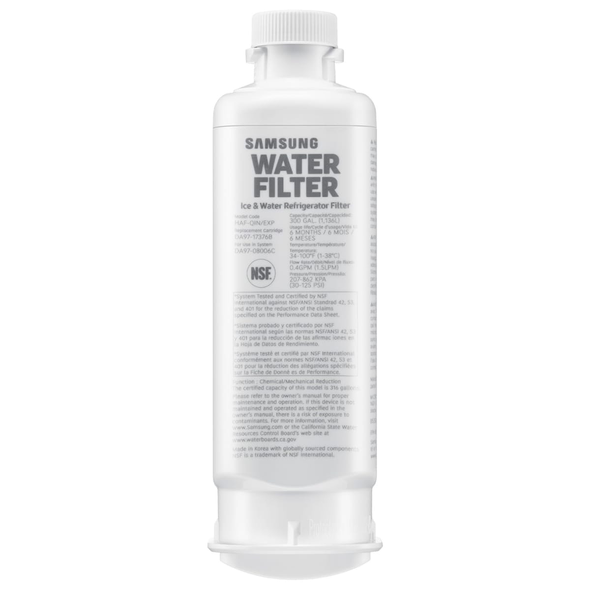Samsung Genuine Filter for Refrigerator Water and Ice, Carbon Block Filtration, Reduces 99% of Harmful Contaminants for Clean, Clear Drinking Water, 6-Month Life, HAF-Qin/EXP, 1 Pack