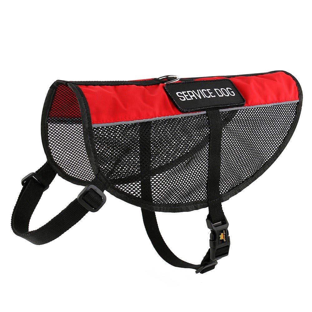 PLUTUS PET Service Dog Vest with 2 Removable Patches, Light Weight and Breathable Mesh Service Animal Harness,Perfect for Summer and Hot Days,Red,L,Girth 26.7-31.5"