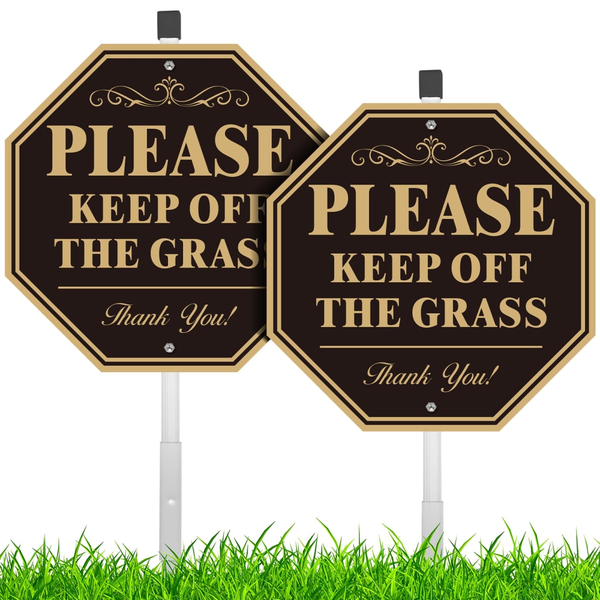 2 Pack Keep Off Grass Sign for Yard, Do Not Walk On Grass, No Dog Poop Lawn Signs, 10''X10'' Sturdy Rust Free Aluminum Metal Signs With 28" Metal Stakes, Fade Resistant, Weatherproof, Easy to Mount