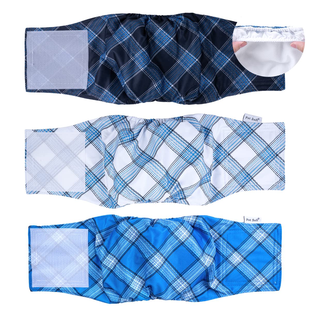 Pet Soft Dog Belly Bands - Washable Male Dog Diapers Belly Band for Male Dogs, Reusable Male Dog Belly Wraps 3pack for Doggy Puppy(Blue Plaid, XL)