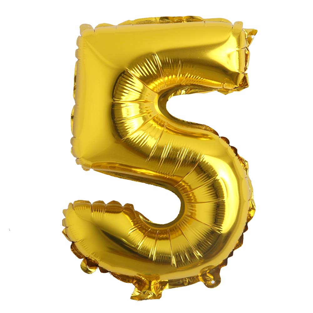 Letter and Number Balloons Set 16 Inch Aluminum Hanging Balloons with Mylar Film for Birthday Party Decorations (A-Z, 0-9 Gold) (16 inch 5 Gold)