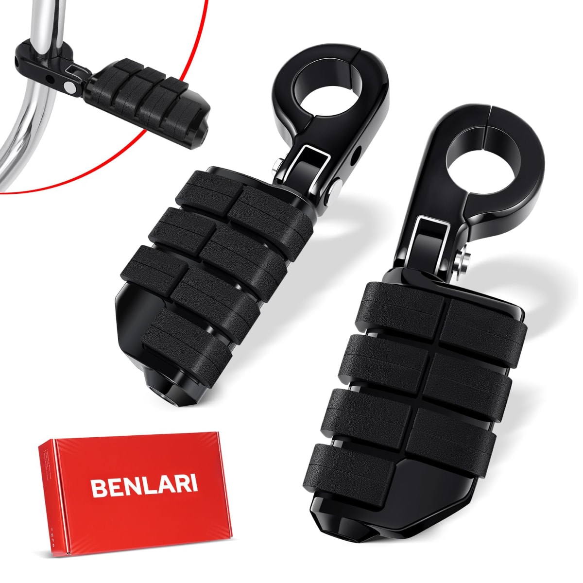 Benlari Highway Pegs P-Clamp Universal fits 1.25" Crash Bar Black Style03