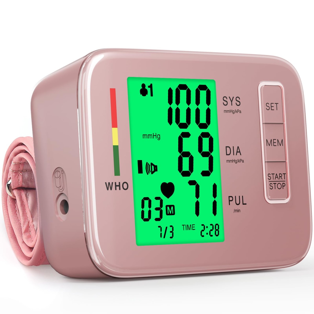 Blood Pressure Monitor,Pink Blood Pressure Machine Bp Cuff Automatic Upper Arm with 8.7”-16.5 inches Adjustable Automatic High Blood Pressure Cuff for Home Use 2 x 90 Sets Memory (Pink BP Cuff)