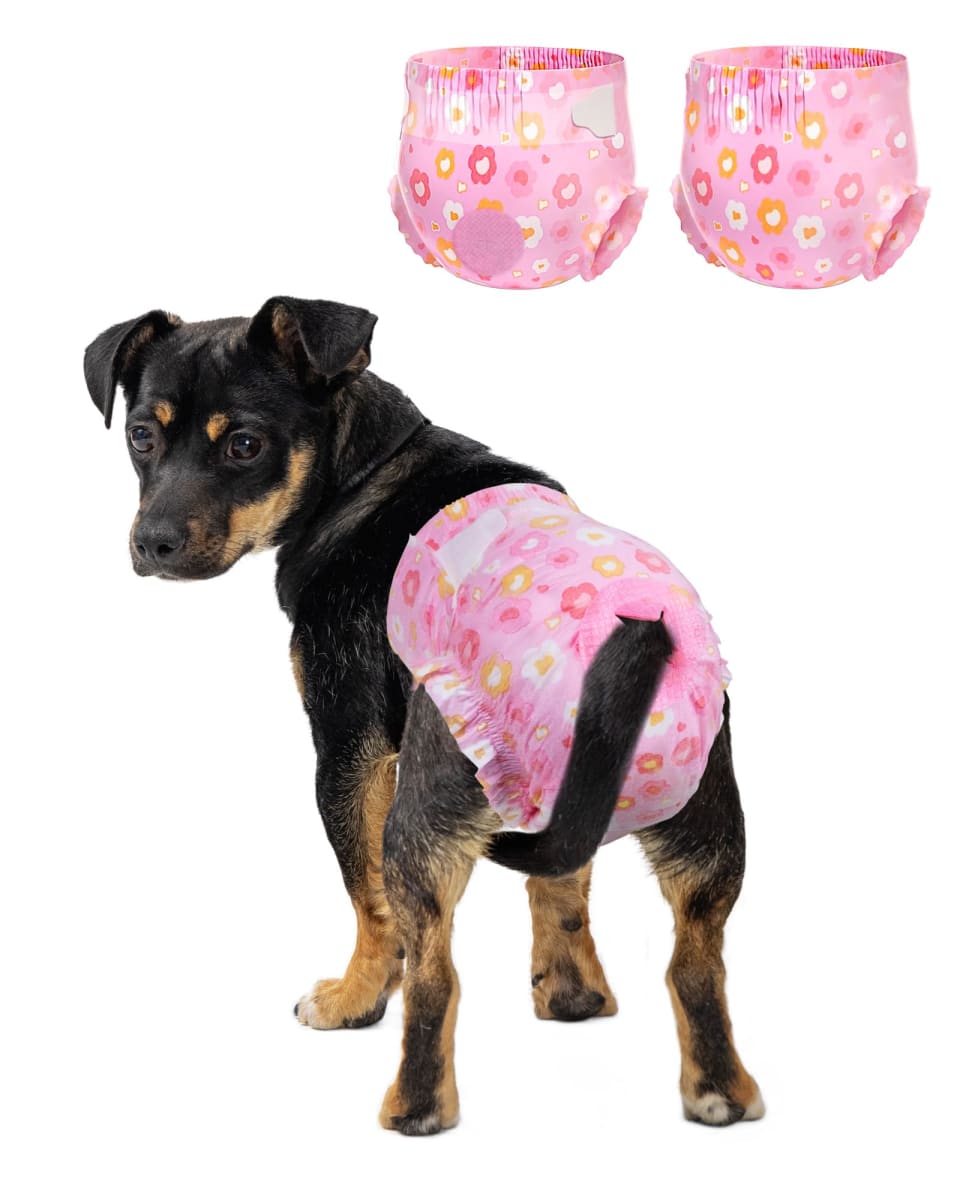Pet Soft Dog Diapers Female, Disposable Doggie Diapers for Female Dogs, Puppy Diaper with Adjustable Foam Tail Hole(Pink,12M)
