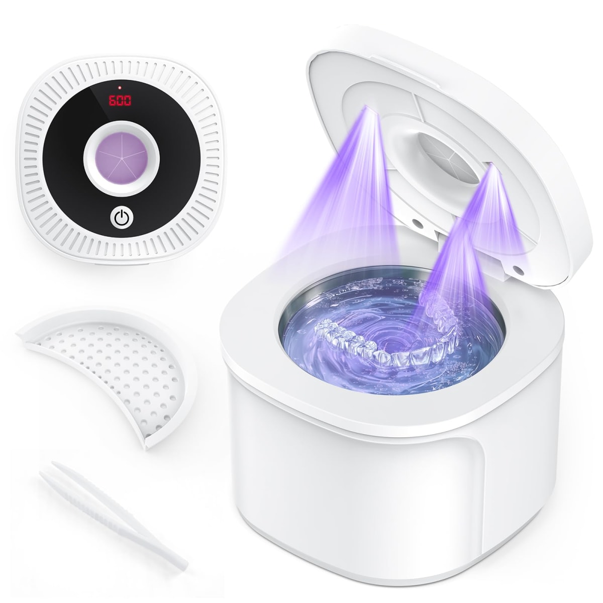 Ultrasonic Retainer Cleaner, 45kHz Dental Appliances Cleaning Machine with U/V Light and LED Digital Timer, 200ML and 4 Modes for Dentures, Aligner, Nightguard, Mouth Guard, Toothbrush, Jewelry