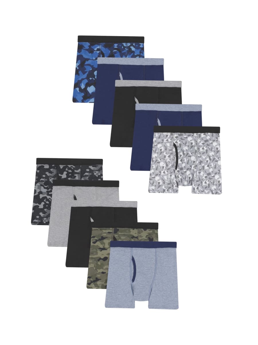 Hanes Boys Printed Boxer Briefs with ComfortSoft Waistband 10-Pack, Multicolor - 10 Pack, Small