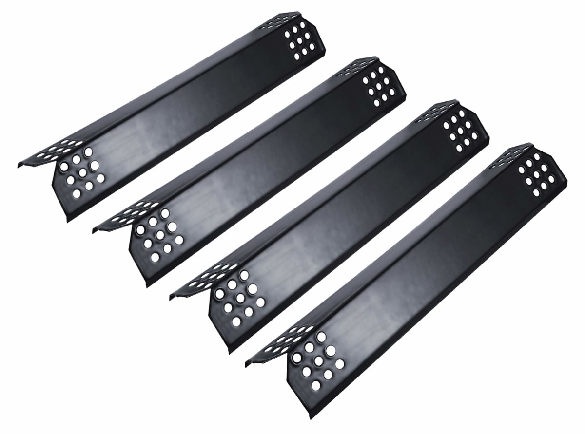 Unicook BBQ Heat Plates 14.56" L, Barbecue Gas Grill Replacement Parts, Porcelain Heat Shield Tent, BBQ Burner Cover, Flame Tamer for Gas Grills, 4 Pack