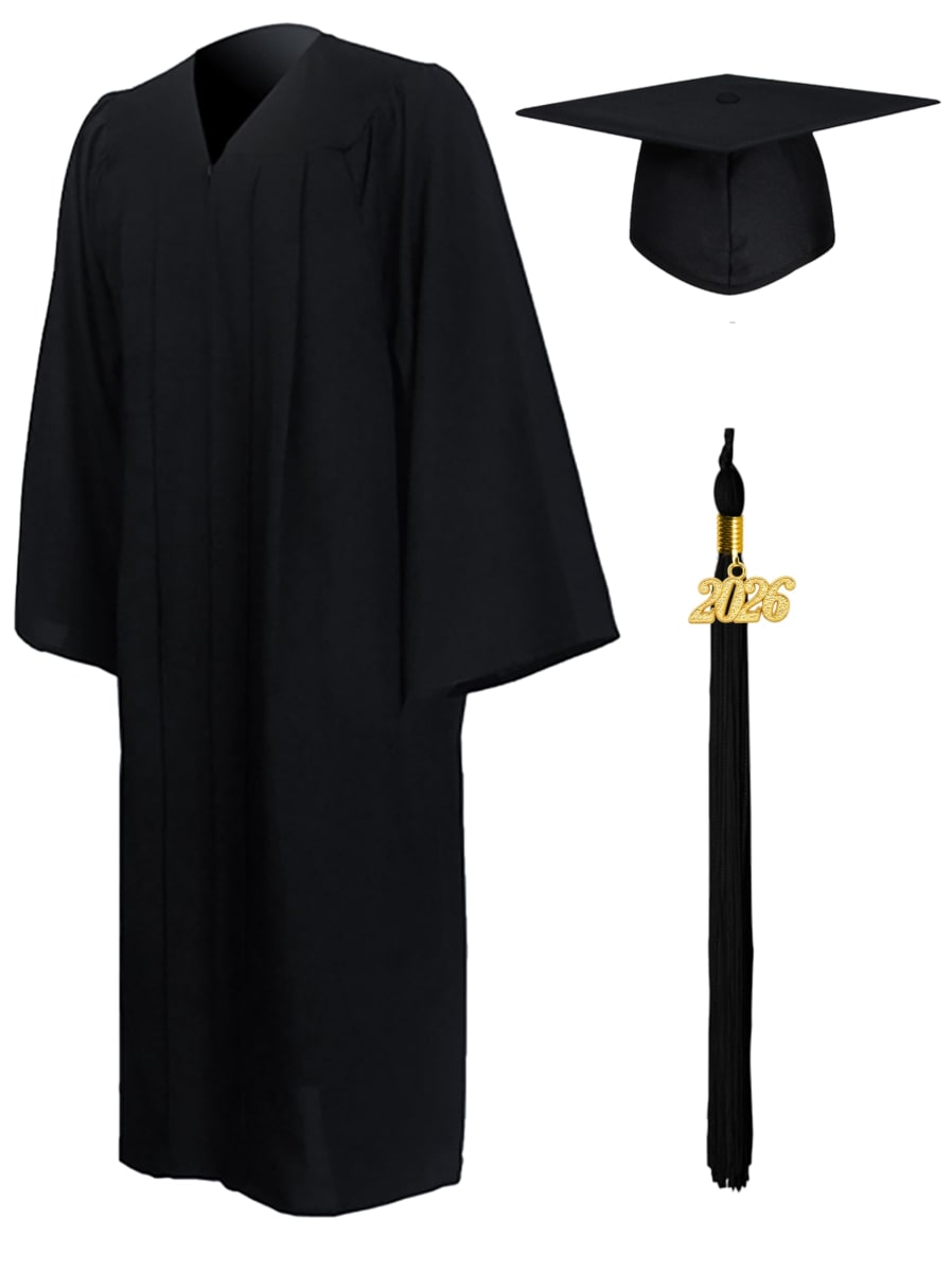 GraduationMall Matte Graduation Gown Cap Tassel Set 2021 for High School and Bachelor Black 39(4'6"-4'8")