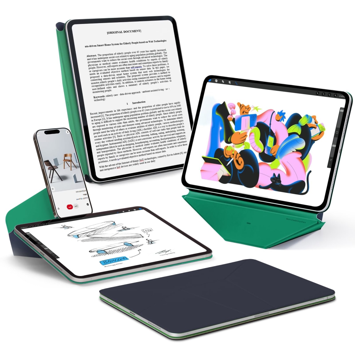 MOFT Dynamic Folio Case for iPad Air 11" (M4 2026 / M3 2025 / M2 2024) & iPad Air 10.9-inch 5th 4th Generation 2022 2020, Slim Magnetic Stand Case with 20+ Viewing Angles,Navy Blue x Oz Green