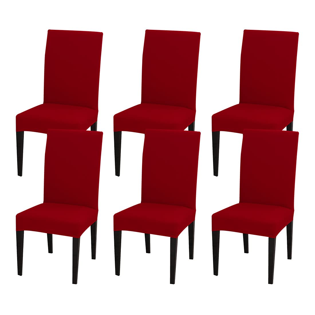 JQinHome 6 Pcs Dining Chair Slipcover,High Stretch Removable Washable Chair Seat Protector Cover for Home Party Hotel Wedding Ceremony (Red)
