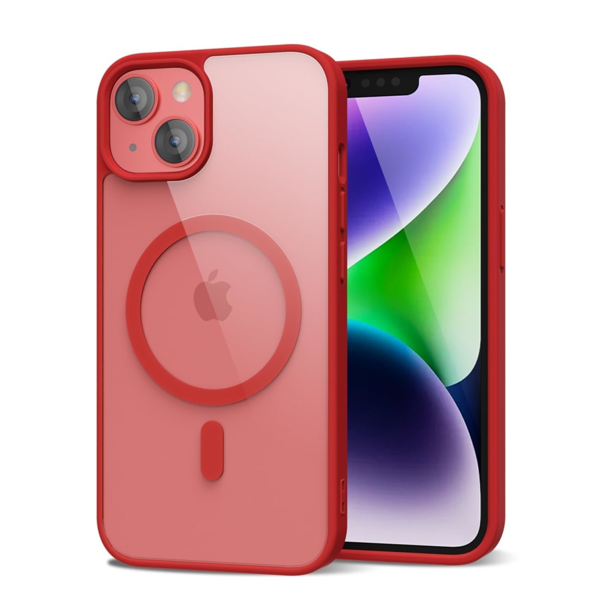 oakxco iPhone 14 Magnetic Case Clear, Compatible with Magsafe Charging, Slim Fit Protective Phone Case for iPhone 14, Shockproof Soft Silicone TPU Bumper&Hard PC, Red