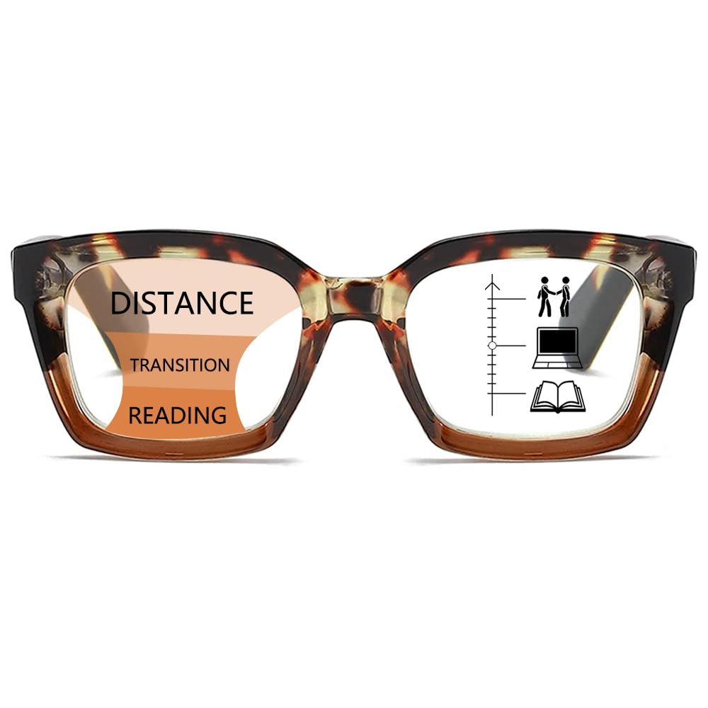 ZXYOO Near-range Workspace Progressive Reading Glasses for Women,Blue Light Blocking Reader Oversized Oprah Square Anti Glare/Eyestrain Spring Hinge(Tortoise+1.50)