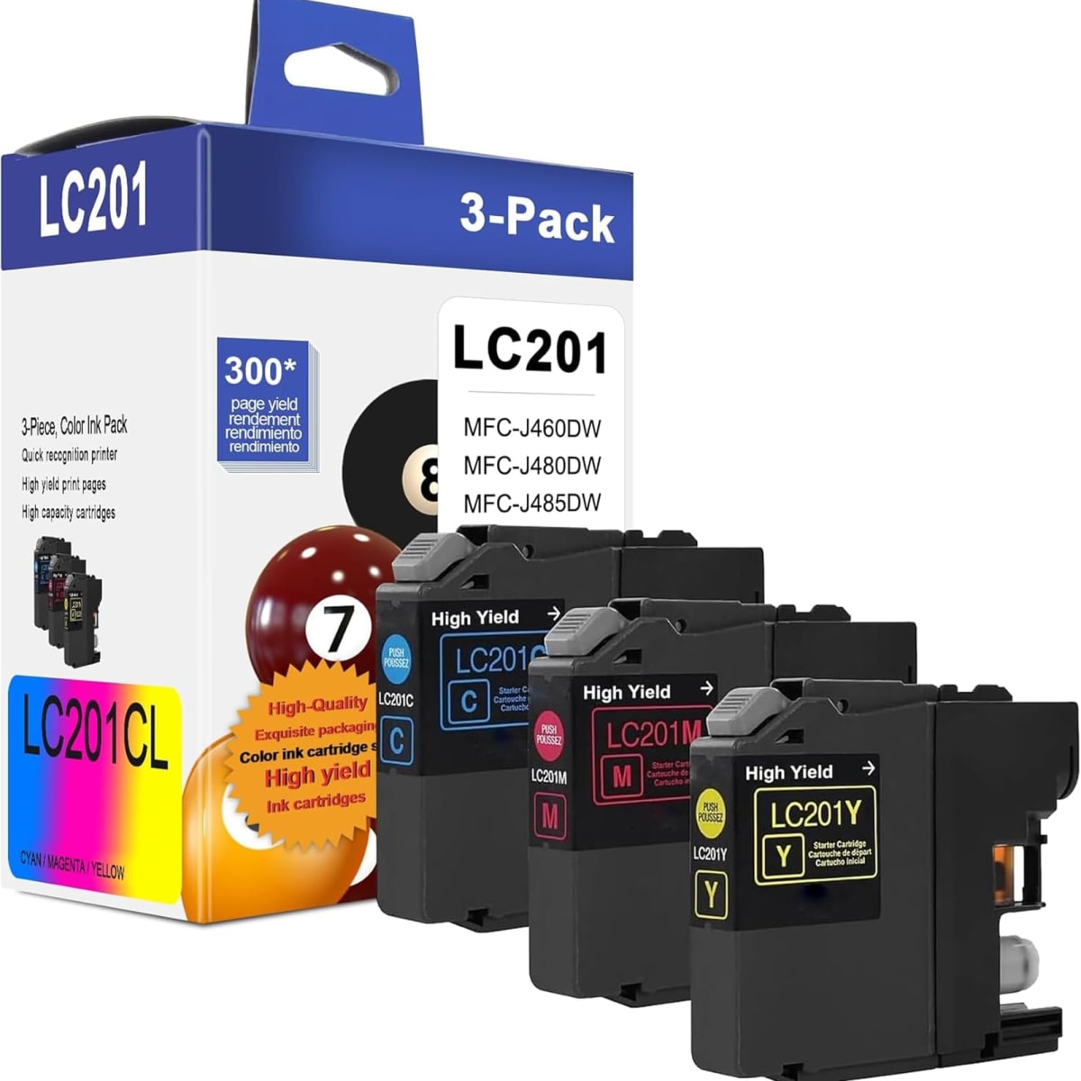 LC201CL LC201 XL Ink Cartridges(Cyan/Magenta/Yellow, 3-Pack) - LC201C LC201M LC201Y Ink Cartridge Replacement for Brother Ink Cartridge LC203 for MFC-J460DW MFC-J480DW MFC-J485DW MFC-J880DW Printer