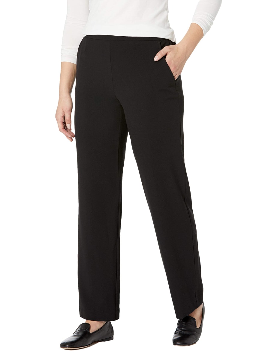 Flat Front Pull on Pant with Slimming Solution (Regular & Short Length), Black, 12 Short