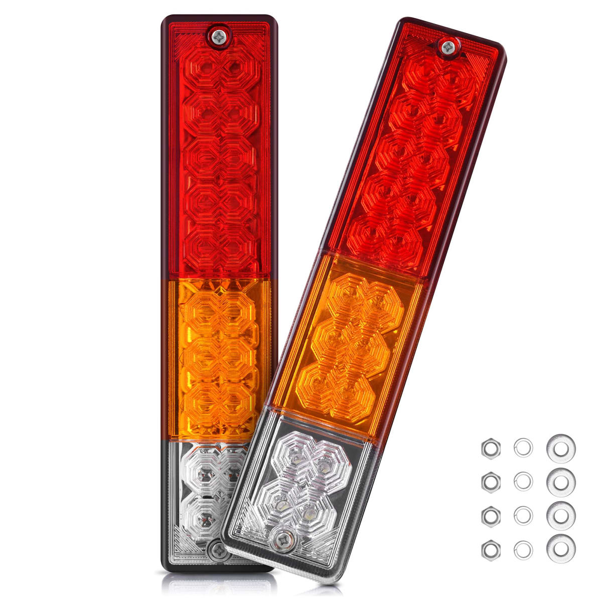 MICTUNING Truck Trailer RV Tail Lights Bar - DC 10-30V Super Bright Red-Amber-White Turn Signal Reverse Brake Running Lamp (2 Pack)