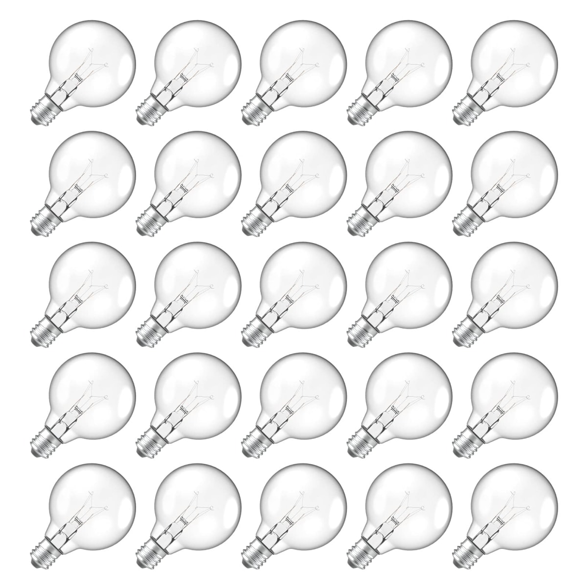 Meconard G40 Replacement Light Bulbs, E12 Candelabra Screw Base 5watt Dimmable Clear Glass Globe Incandescent Bulbs for Indoor Outdoor String Lights,Warm White,25Pack
